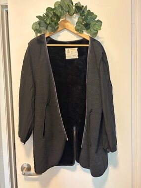 London Fog Black Open-Front Teddy Jacket with Faux Fur Lining